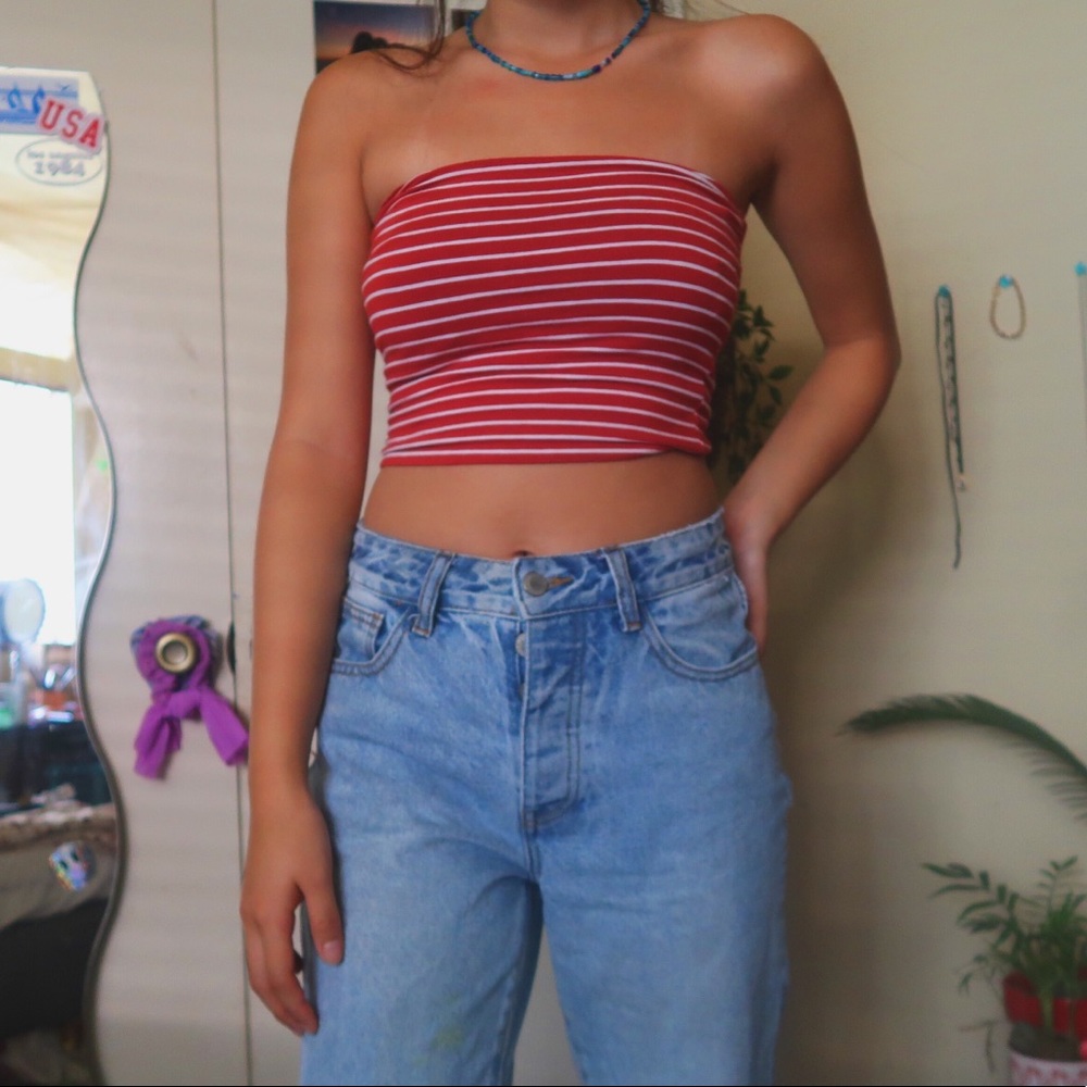 Red striped tube top!!